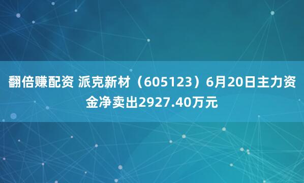 翻倍赚配资 派克新材（605123）6月20日主力资金净卖出2927.40万元
